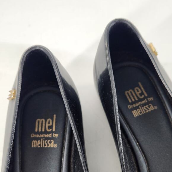Melissa Ultra Girl Jelly Ballet Flats Size 13 Black Bow Front Classic Luxe - Picture 4 of 8